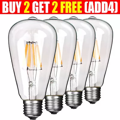 Vintage Style Edison E27 2/4/6W Screw LED Filament Light Bulb ST64 Globe Lamp UK • £6.32