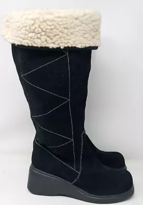 Vintage Bongo Y2K Leather Black Suede Boots Women’s Size 7 M Sherpa Lined #7-7 • $41.99