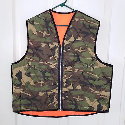 $29.99 • Buy Vintage Reversable Woodland Camo Blaze Orange Hunting Vest Mens XL 2XL