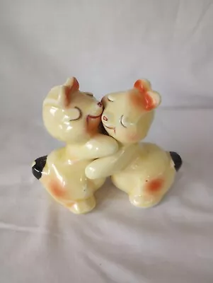 Vintage Salt/Pepper Shakers Ceramic Van Tellingen Bear Hug Yellow/pink 1950s • $8.75