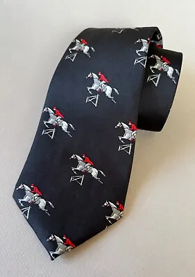 DUNHILL TAILORS New York Black Equestrain Horse Jumping Silk Mens Tie FREE SHIP • $29.95