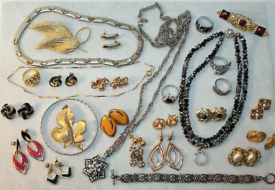 Costume Fashion Jewelry Mixed Lot 28 Pcs.  Earrings Necklaces Brooches Rings • $20