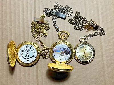 Lot Of 3 Vintage Quartz Pocket Watches Eagle-Deer. One Made By LTD See Pictures • $24