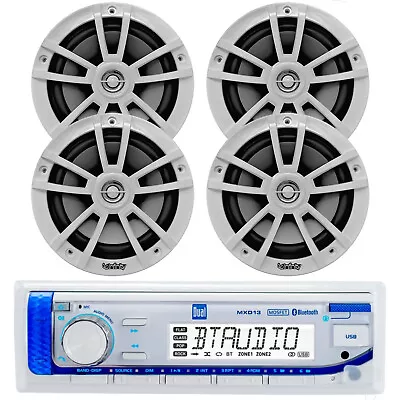 Dual MXD13 Marine Bluetooth Stereo Receiver 4x 6.5  225W OEM White Boat Speaker • $210.99