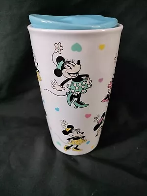New 2018 Disney Parks Minnie Mouse 12oz Tumbler Ceramic Coffee Mug With Lid • $24.99