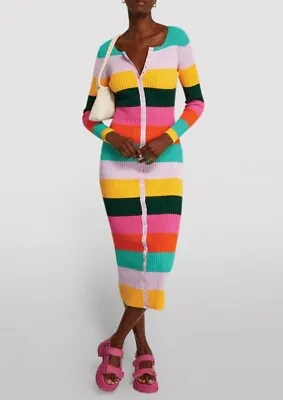 Olivia Rubin Size Small Bright Striped Knitted Ribbed Paisley Midi Dress RRP$645 • £137.52