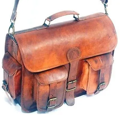 NEW Men's Genuine Vintage Brown Leather Briefcase Messenger Bag Shoulder Laptop  • $46.99