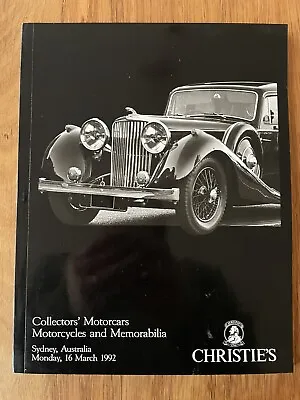 Christie's Collectors' Motorcars Motorcycles Memorabilia 1992 Sydney Catalogue • $30