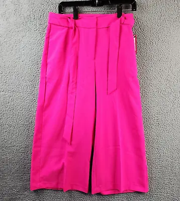 Vince Camuto Belted Culotte Pants Women's 8 Hot Pink Solid Wide Leg High Rise~ • $45.87