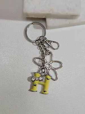 Solid Block Monogram Letter Initial  H  Custom Flower Key Chain Ring Bag Clip • $28