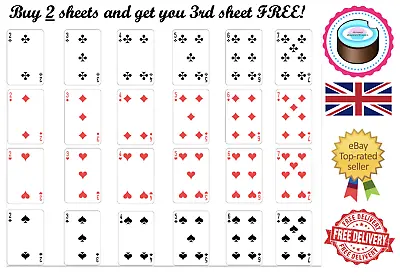 **buy 2 Get 3** Edible Playing Card Cupcake Toppers Edible Image Quality A4icing • £6.33