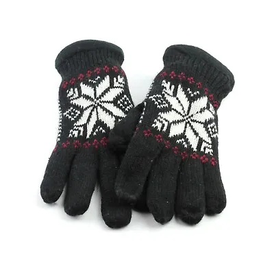 Winter Snowflake Thick Knit Gloves Windproof Ski Warm Mittens Mens Womens • $6.99