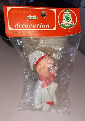 Vintage Christmas Knee Hugger Elf Pixie Ornament White & Red 4  Tall • $21