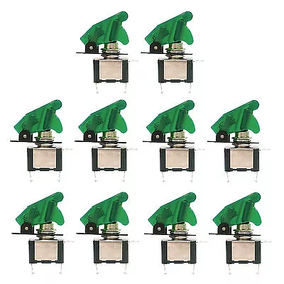 10 Pcs Green LED Missile Toggle Flick Switch DC 12V 20A ON/OFF Car Boat US Stock • $24.52