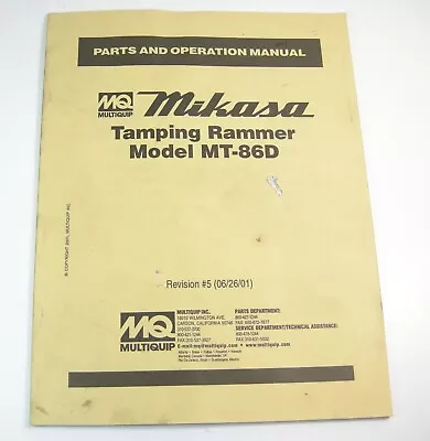 Mikasa MT-86D Tamping Rammer Jumping Jack Compactor Parts Operation Manual Book • $49.97