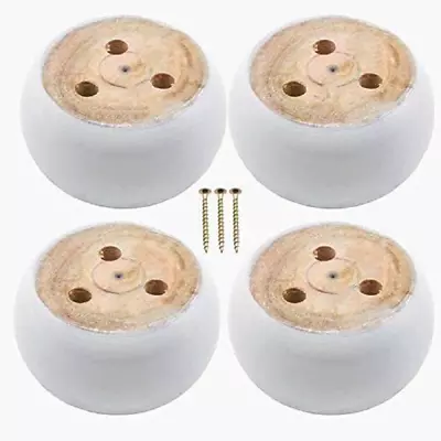 4PCS Bun Foot Furniture Legs With 12 Screws White Wooden Couch Sofa Legs Parts • $23.32