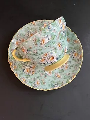 Vintage Shelley Marguerite Chintz Ripon Shape Teacup & Saucer 13688 Rare Lemon • $79.80