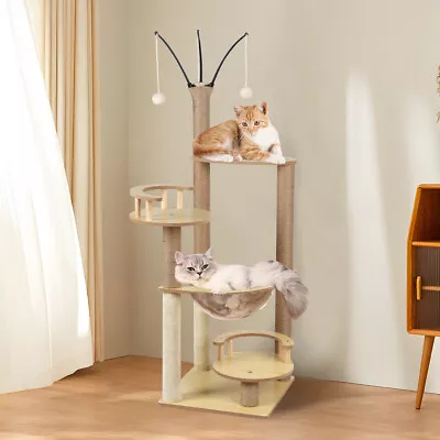 Modern Wooden 1.3m Cat Tree Tower Cat Tree Condo Tower Scratcher Scratching Post • $70.83