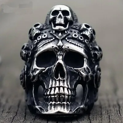 Stainless Steel Big Mens Gothic Biker Skull Ring For Men Silver Size 7-15 Gift • $7.99