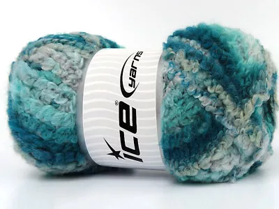 2-Skein Lot Boucle Wool Magic Yarn Superbulky 2x150g Cream Turquoise Shades • $30.50