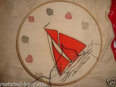 VINTAGE NAUTICAL U FINISH BRIDGE CARD TABLE COVER  EMBROIDERY  29  X 28  • $25