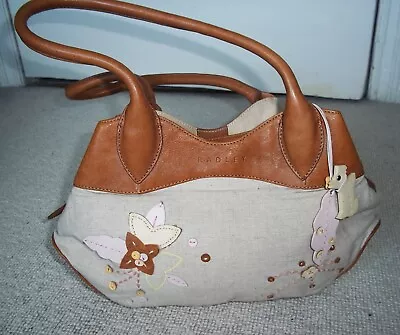 £14.99 • Buy Stunning Vintage Radley Tan Leather & Linen Shoulder Bag/tote