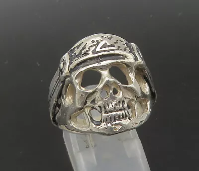 925 Sterling Silver - Vintage Shiny Skeleton Head Biker Ring Sz 9 - RG22318 • $99.19