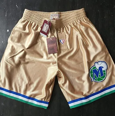 New Dallas Mavericks 1998 NBA Mitchell & Ness 75th Gold Swingman Shorts Sz M L • $90