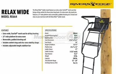 RE664 NEW Rivers Edge Ladder Tree Stands 1 Man Relax Wide 60 Lb Ladder Stand • $229.99