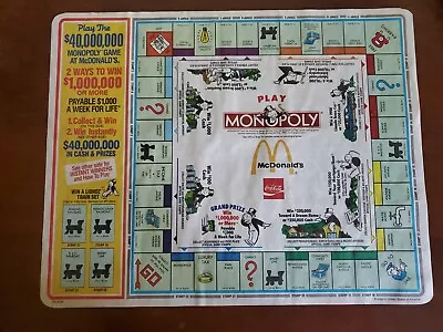 Vintage 1987 McDonald's MONOPOLY Board Tray Liner Paper Advertising FIRST YEAR • $18.50