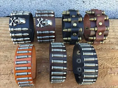 Men's Punk Wide Genuine Leather Belt Wristband Bangle Cuff Bracelet With Bullets • $9.39