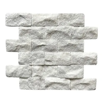 2X4 Carrara White Marble Split Face Decorative Stripes Mosaic Backsplash Tile • $17.99