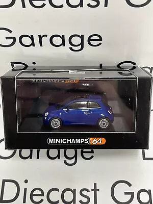 MINI CHAMPS 64 2007 Fiat 500 Blue Car 1:64 Diecast Model With Case NEW Compact • $24.99