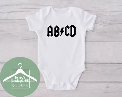 Funny Rude Custom Baby Grow Vest Bodysuit  - ABCD NOT ACDC! Alphabet Band • £6.99