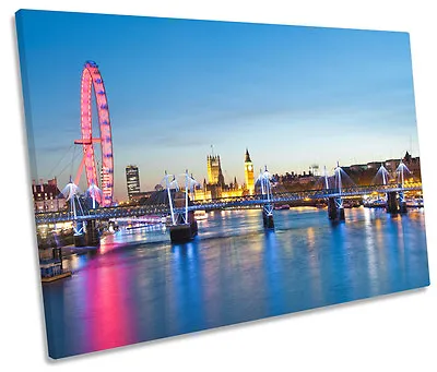 London Eye Cityscape River Thames SINGLE CANVAS WALL ART Print Picture • £24.99