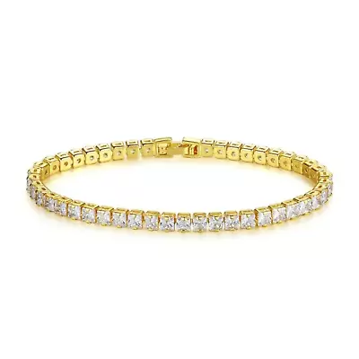 Gold Plated Tennis Bracelet With Cubic Zirconia Unisex Hip Hop Jewelry Women Men • $6.99