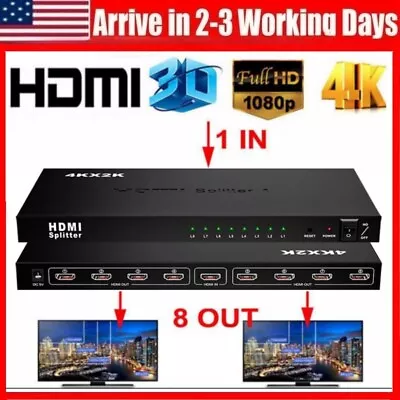 1 In 8 Out HDMI Splitter Switch 1 In 8 Out Repeater Amplifier Hub 3D 4KHD 1080P • $52.90