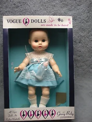 Vogue Doll Ginny Baby In Box Sleepy Eyes Molded Hair Blue White Dress W Bottle • $48.99
