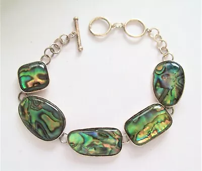 Vintage Sterling Iridescent Abalone 8  Adjustable Link Bracelet - Signed LUC 925 • $16.99