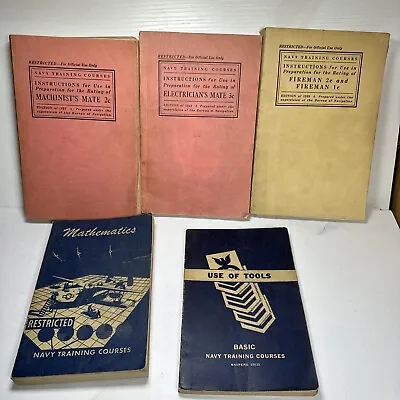 Vintage Navy Training Course 5 Books 1937-1945 WWII Machinist Fireman Math • $22.49