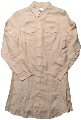 ISLAND COMPANY Women Medium Peach 100% Linen Safari Shirt Dress • $23.99