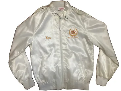 Rare Vintage 80s 90s Cadillac White Satin Bomber Button Up Jacket Made In USA • $49.99