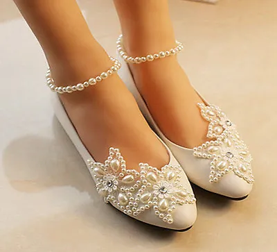 Lace Pearls Stars Bride Wedding High Heel Low Heel Flat Bridesmaid Prom Shoes • $29.65