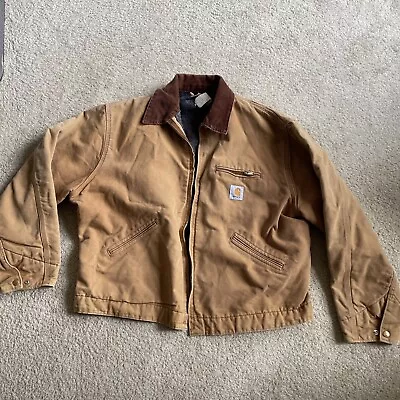 $56 • Buy Vintage Carhartt J01 BRN Detroit Blanket Lined Jacket-Size 50-Broken Zipper-USA