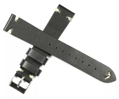 £12.95 • Buy Thick Soft Vintage Style Leather Watch Strap 18mm 20mm 22mm 24mm 26mm Black New