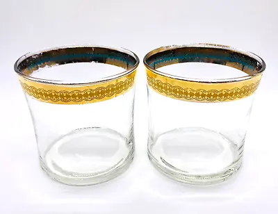VTG Federal Glass Gold Trim Turquoise/Aqua Whiskey Glass • $11.99
