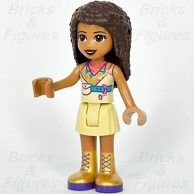 LEGO® Friends Andrea Minifigure Tan Skirt Colourful Top Gold Boots 41424 Frnd392 • $10.99