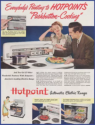 Vintage 1949 HOTPOINT Automatic Pushbutton Electric Range Appliance 40s Print Ad • $12.95