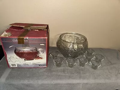 Indiana Glass CELEBRATION 9-Piece Vintage  Glass Punch Bowl Set Grapes • $22.99