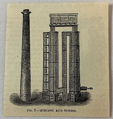 1876 Magazine Engraving~ MURIATIC ACID TOWERS • $9.95